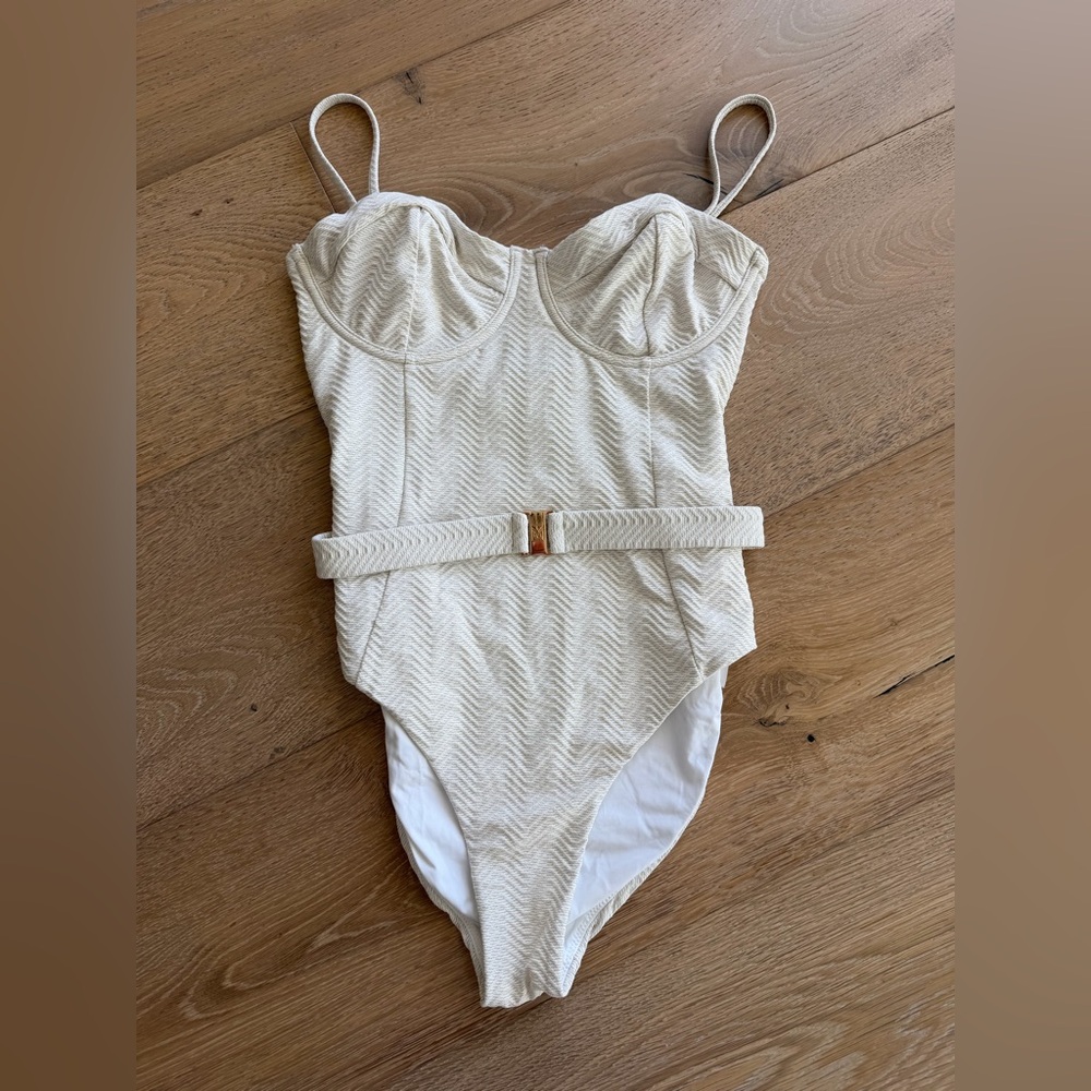 MILLY Cabana herringbone one piece Swimsuit with Belt
